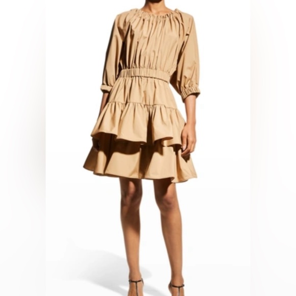 Jason Wu Puff-Sleeve Ruffle-Tiered Khaki Dress Size 0 NWT - Picture 1 of 1
